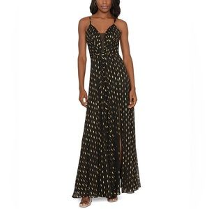 🚫SOLS🚫 BETSY & ADAM HIGH-SLIT METALLIC-PRINT GOWN - BEAUTIFUL!